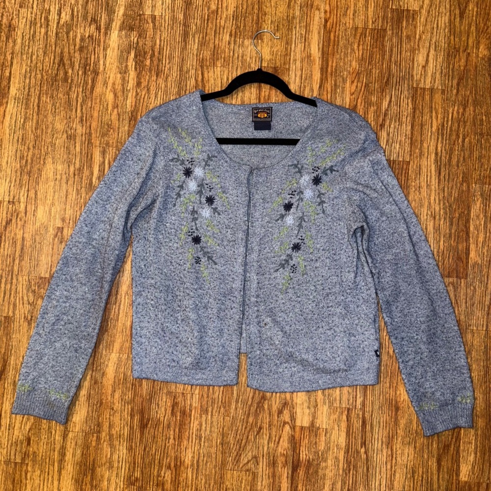 Vintage Route 66 Cardigan Sweater Embroidered Floral Knit Medium Cottagecore 90s